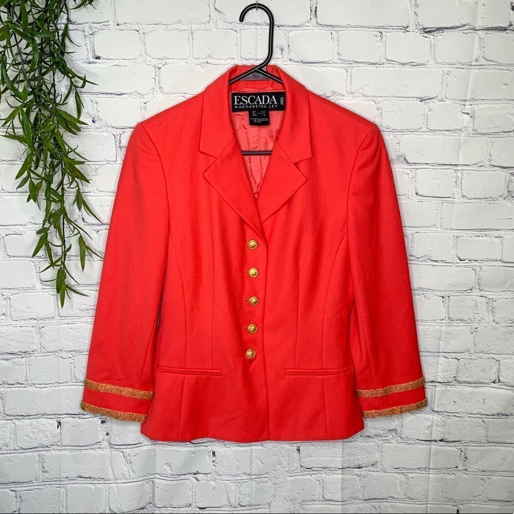 Escada beaded jacket coral pink &‎ gold size 38